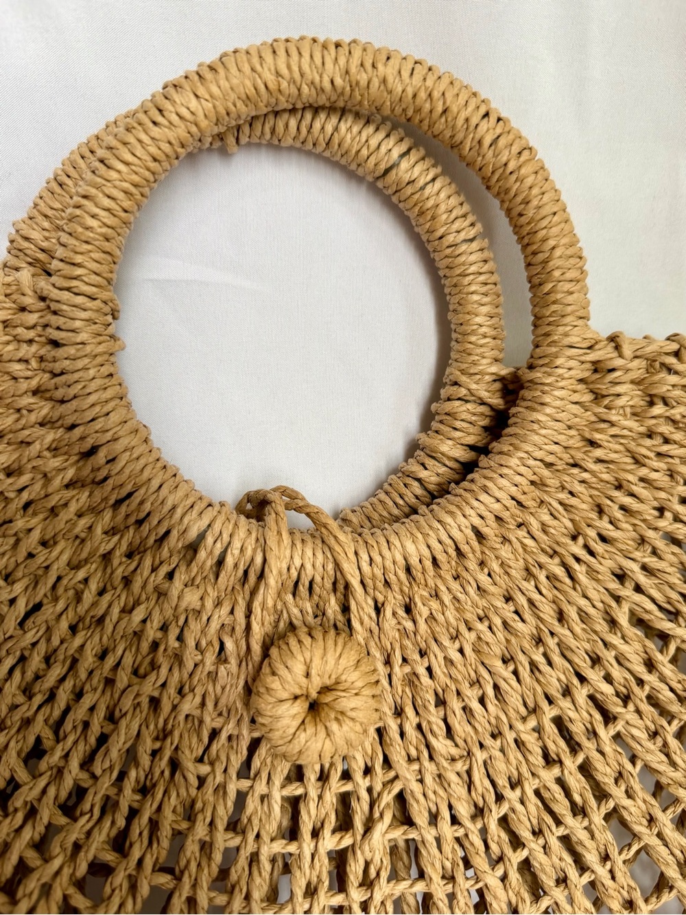 Lulus Woven Straw Tote Bag Round Handle Boho Beach Market Purse - Picture 4 of 10